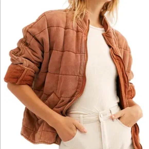Free People Dolman Quilted Knit Jacket in Terracotta - Picture 1 of 5